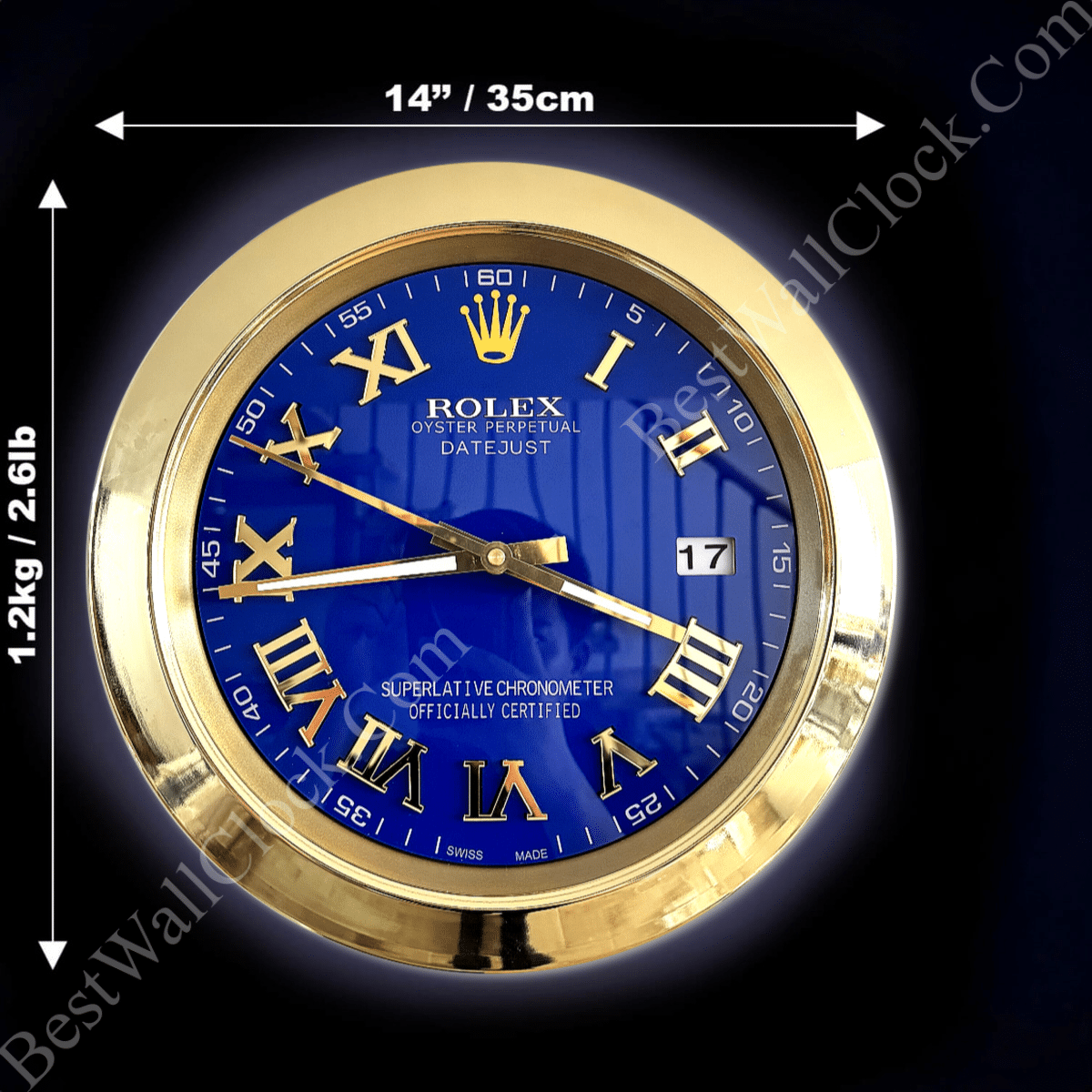 DATEJUST – GOLD – BLUE EDITION 35 CM DELUXE METAL WALL CLOCK