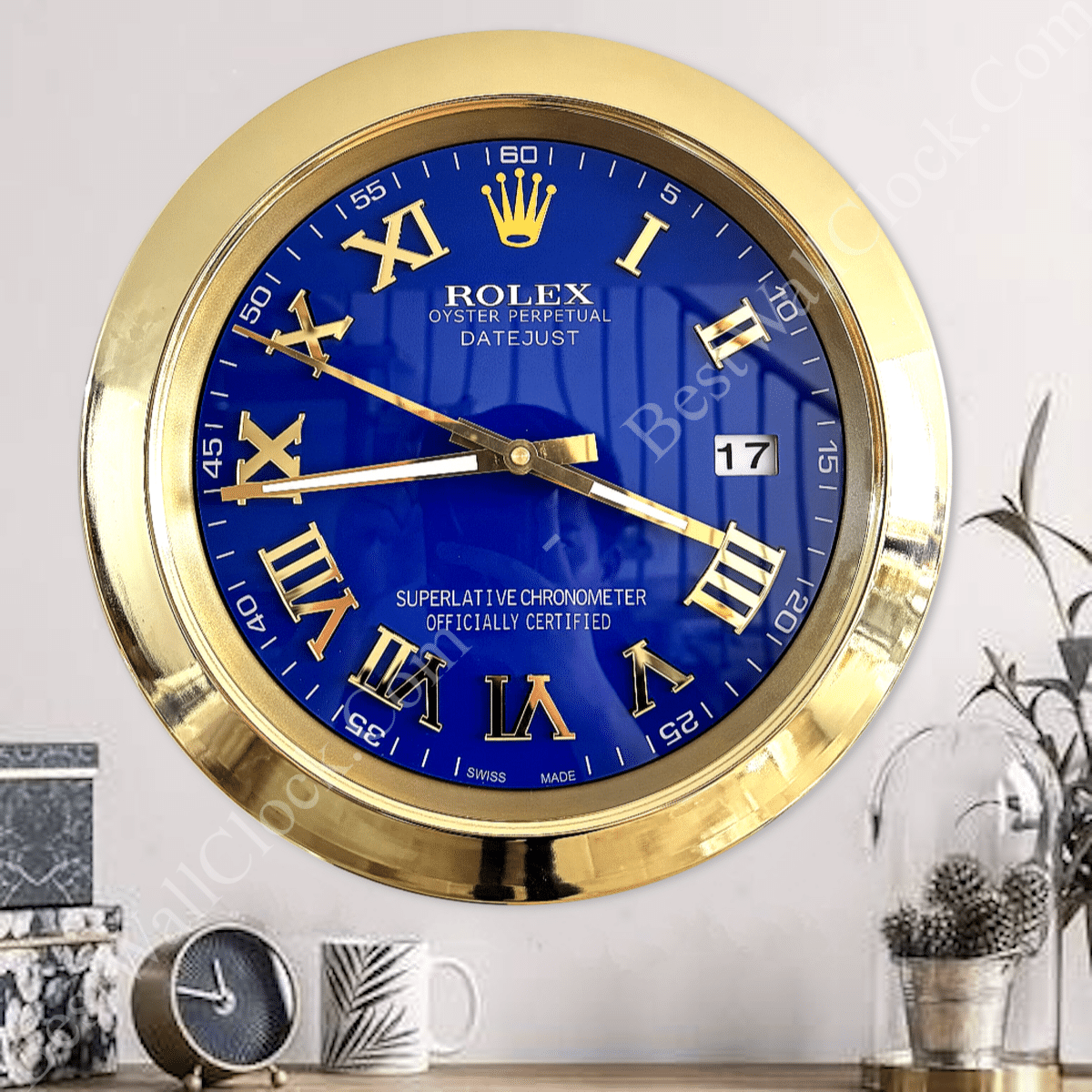 DATEJUST – GOLD – BLUE EDITION 35 CM DELUXE METAL WALL CLOCK