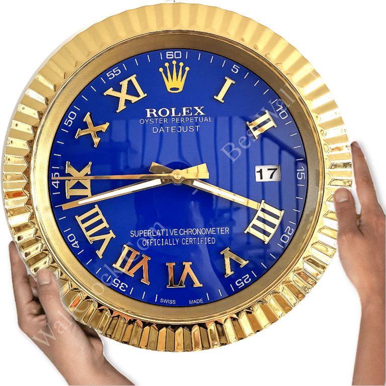 DATEJUST – ROSE GOLD – BLUE DELUXE METAL WALL CLOCK 35 CM