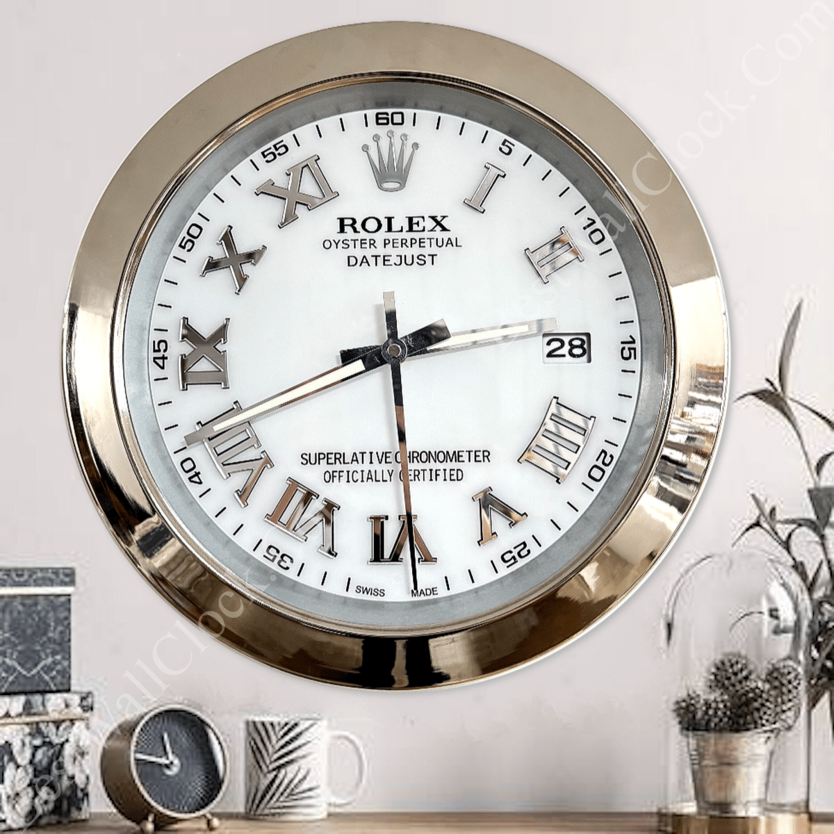 DATEJUST – SILVER – WHITE EDITION 35 CM DELUXE METAL WALL CLOCK