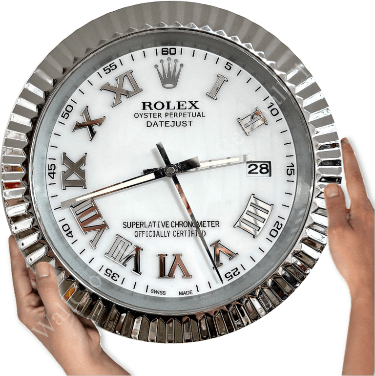 DATEJUST – ROSE SILVER – WHITE EDITION 35 CM DELUXE METAL WALL CLOCK