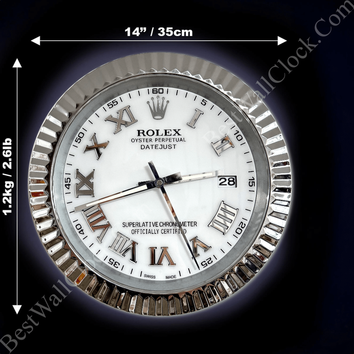 DATEJUST – ROSE SILVER – WHITE EDITION 35 CM DELUXE METAL WALL CLOCK