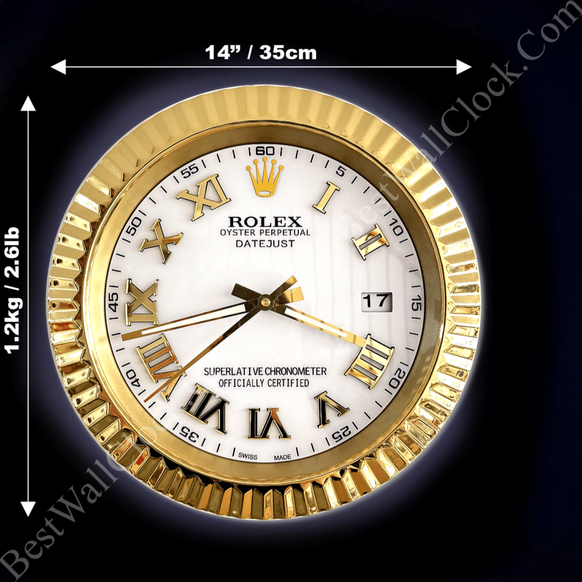 DATEJUST – ROSE GOLD – WHITE EDITION 35 CM DELUXE METAL WALL CLOCK