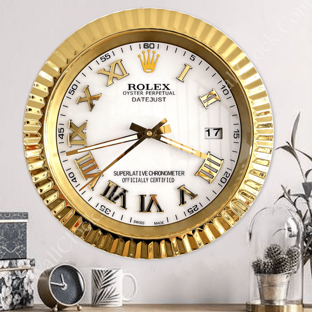 DATEJUST – ROSE GOLD – WHITE EDITION 35 CM DELUXE METAL WALL CLOCK