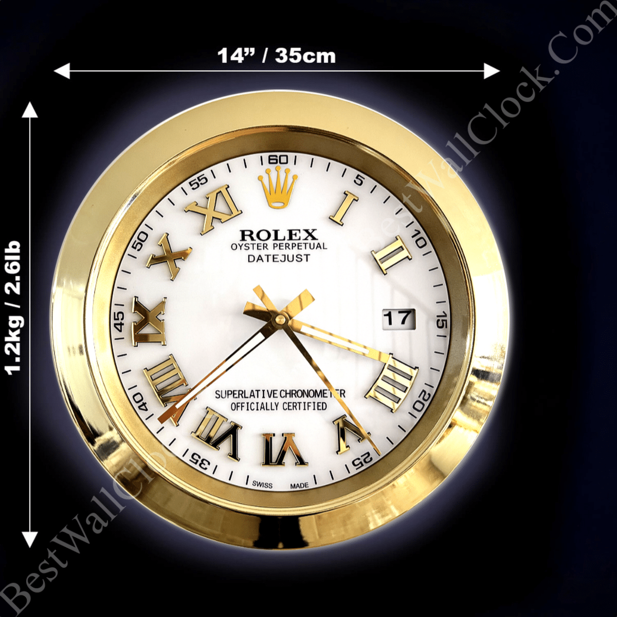 DATEJUST – GOLD – WHITE EDITION 35 CM DELUXE METAL WALL CLOCK