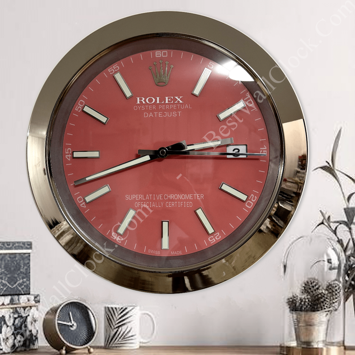 DATEJUST – SILVER – PINK EDITION 35 CM DELUXE METAL WALL CLOCK