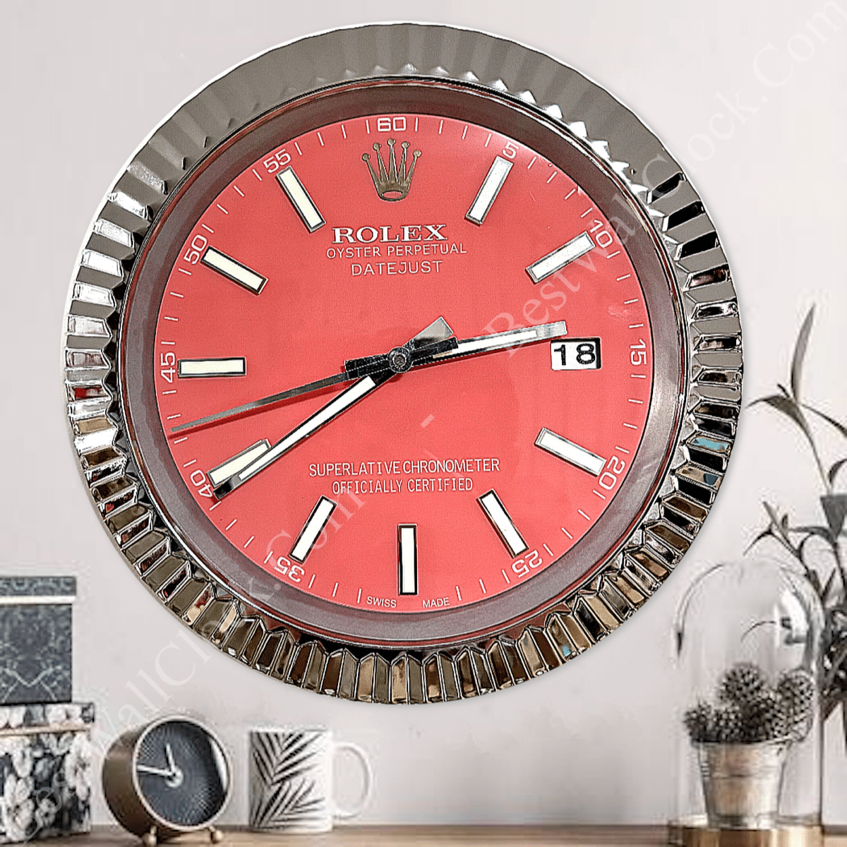 DATEJUST – ROSE SILVER – PINK EDITION 35 CM DELUXE METAL WALL CLOCK
