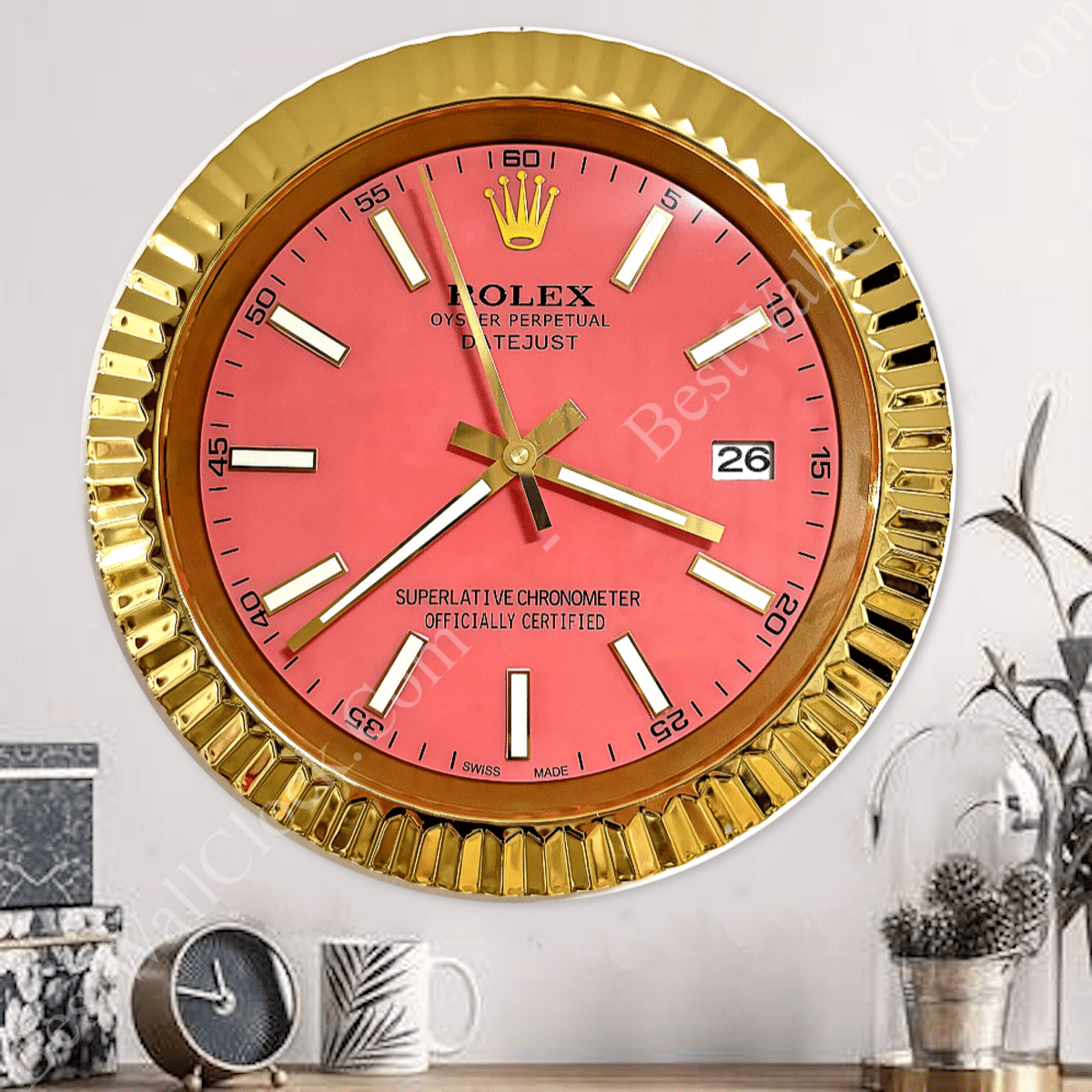 DATEJUST – ROSE GOLD – PINK – 2 DELUXE METAL WALL CLOCK 35 CM