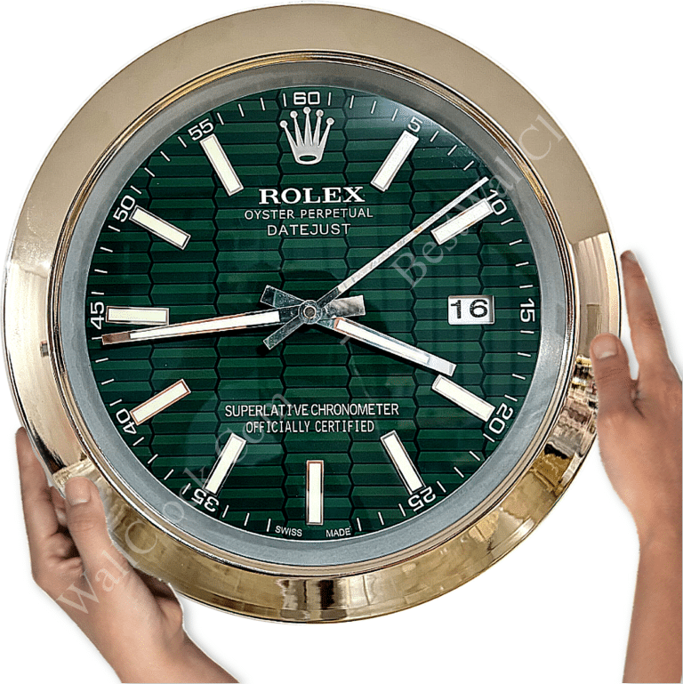 DATEJUST – SILVER – GREEN- 2 EDITION 35 CM DELUXE METAL WALL CLOCK