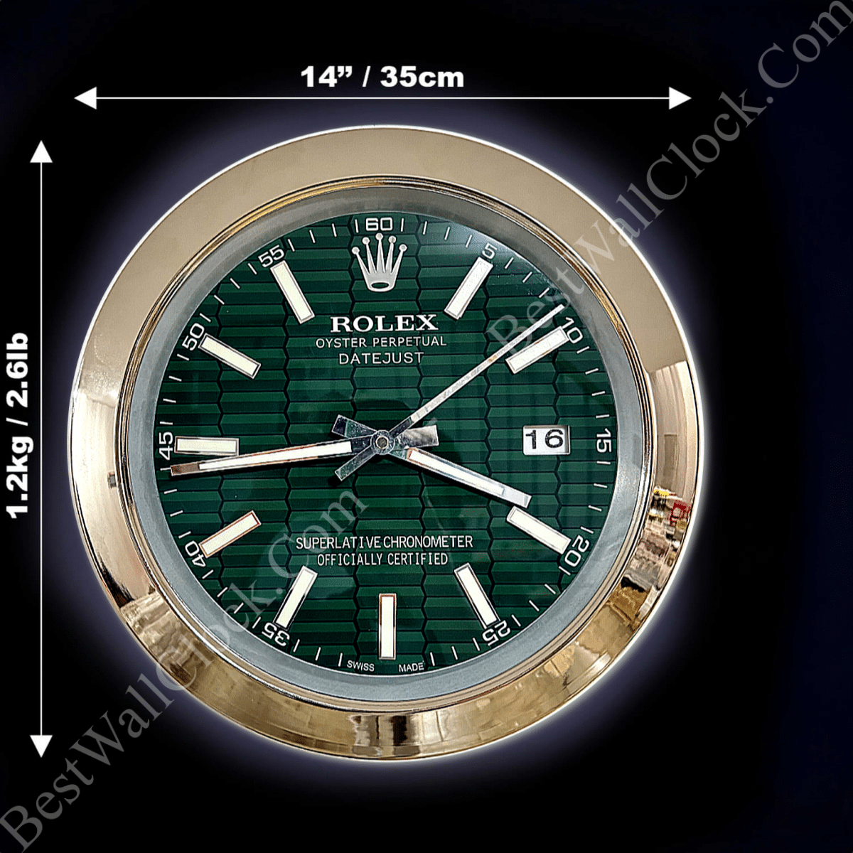 DATEJUST – SILVER – GREEN- 2 EDITION 35 CM DELUXE METAL WALL CLOCK