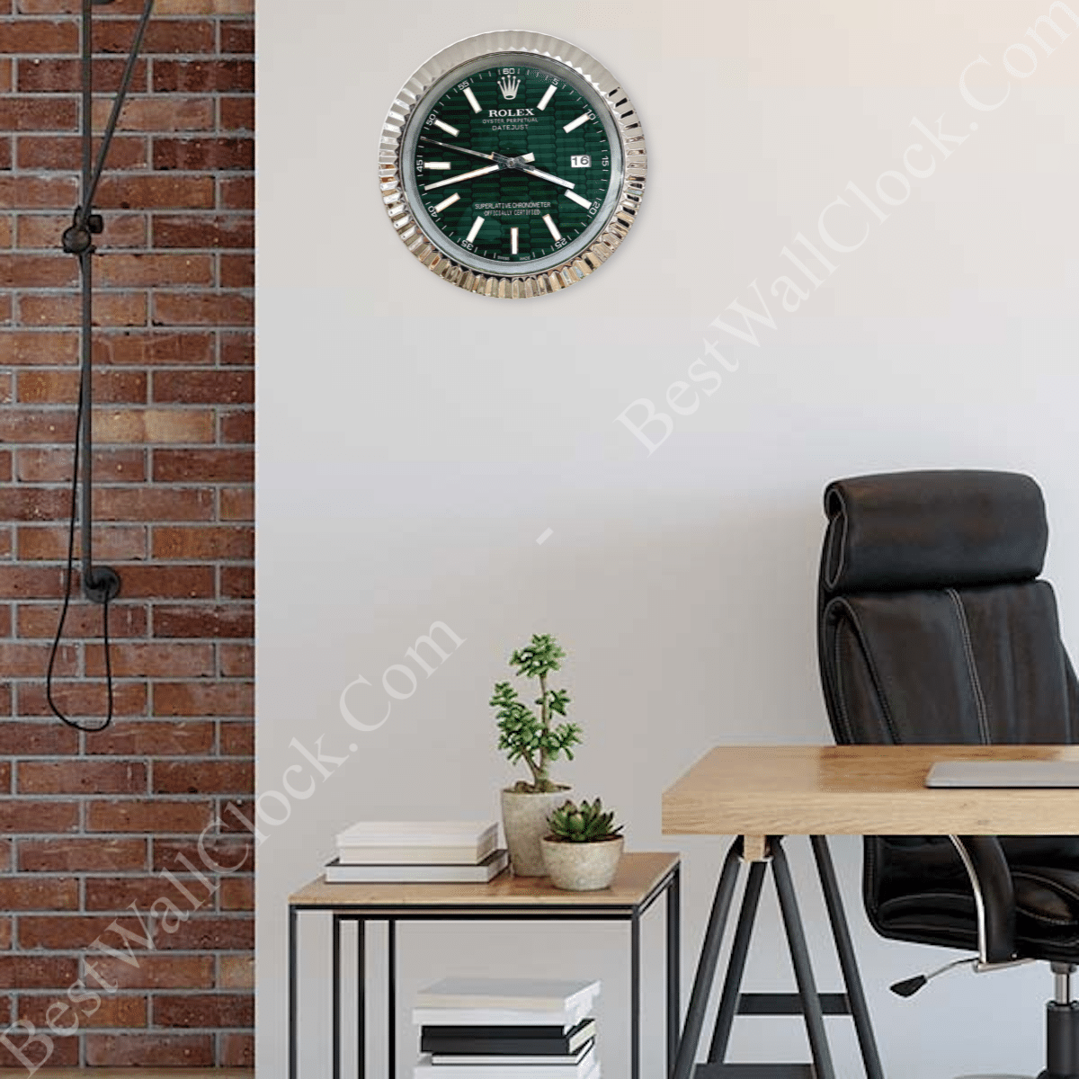 DATEJUST – ROSE SILVER – GREEN- 3 DELUXE METAL WALL CLOCK 35 CM
