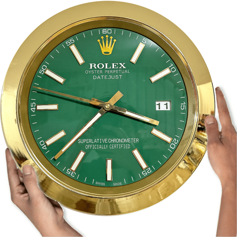 DATEJUST – GOLD – GREEN- 2 EDITION 35 CM DELUXE METAL WALL CLOCK
