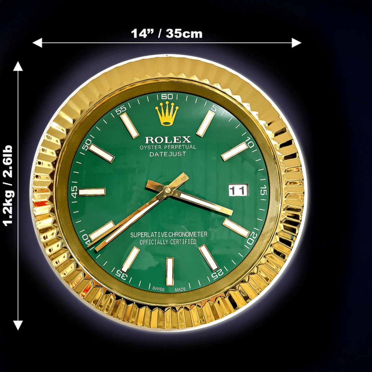 DATEJUST – ROSE GOLD – GREEN- 2 EDITION 35 CM DELUXE METAL WALL CLOCK