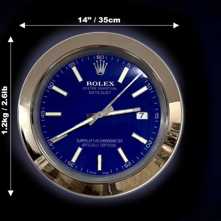 DATEJUST – SILVER – BLUE-2 DELUXE METAL WALL CLOCK, 35 CM