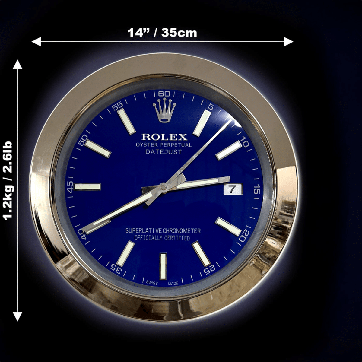 DATEJUST – SILVER – BLUE-2 DELUXE METAL WALL CLOCK, 35 CM