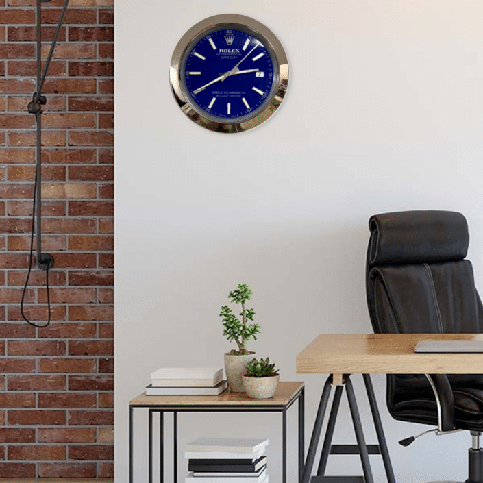 DATEJUST – SILVER – BLUE-2 DELUXE METAL WALL CLOCK, 35 CM