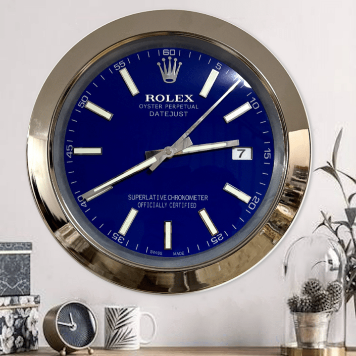 DATEJUST – SILVER – BLUE-2 DELUXE METAL WALL CLOCK, 35 CM