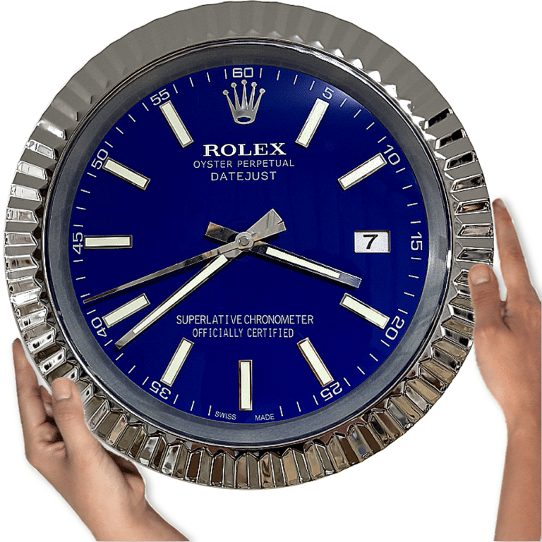 DATEJUST – ROSE SILVER – BLUE-2 DELUXE METAL WALL CLOCK 35 CM