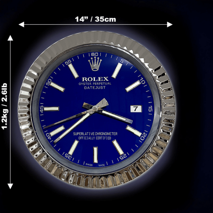 DATEJUST – ROSE SILVER – BLUE-2 DELUXE METAL WALL CLOCK 35 CM