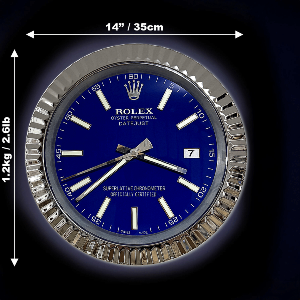 DATEJUST – ROSE SILVER – BLUE-2 DELUXE METAL WALL CLOCK 35 CM