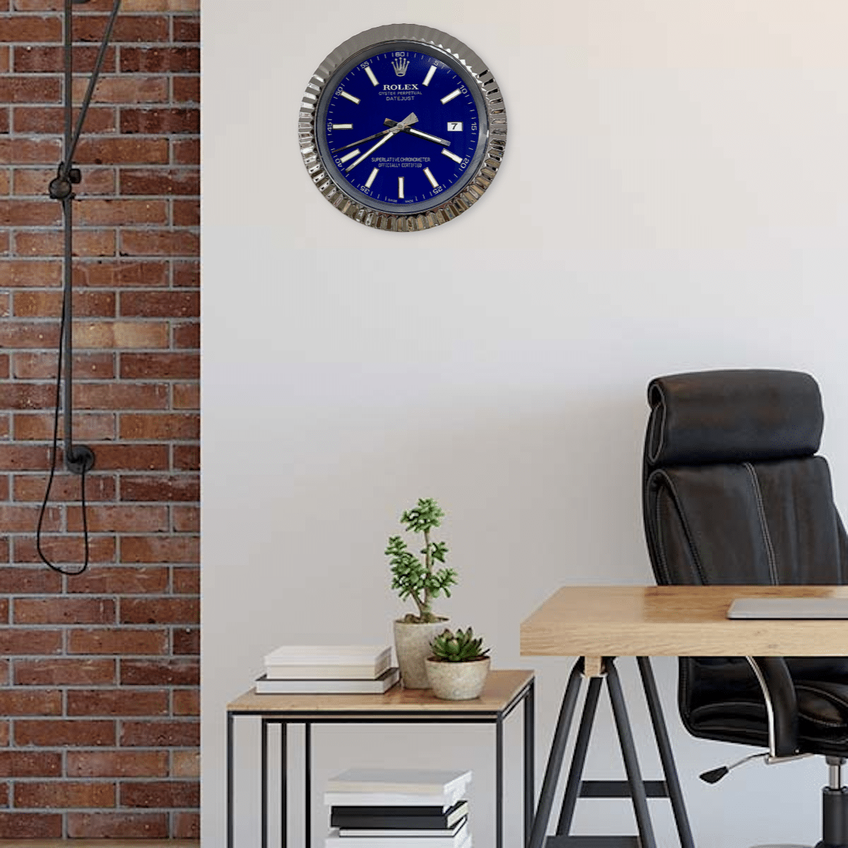 DATEJUST – ROSE SILVER – BLUE-2 DELUXE METAL WALL CLOCK 35 CM