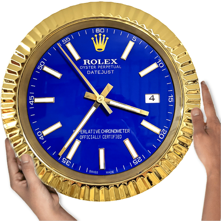 DATEJUST – ROSE GOLD-BLUE-2 DELUXE METAL WALL CLOCK 35 CM