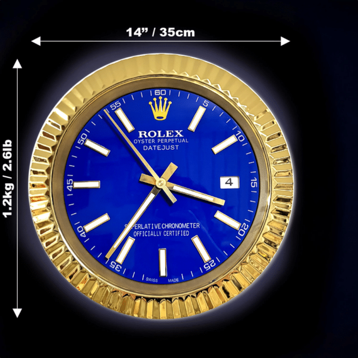 DATEJUST – ROSE GOLD-BLUE-2 DELUXE METAL WALL CLOCK 35 CM