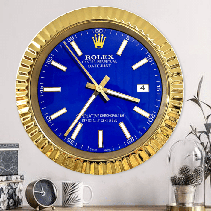 DATEJUST – ROSE GOLD-BLUE-2 DELUXE METAL WALL CLOCK 35 CM