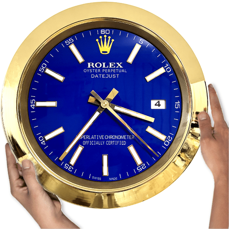 DATEJUST – GOLD – BLUE-2 DELUXE METAL WALL CLOCK 35 CM