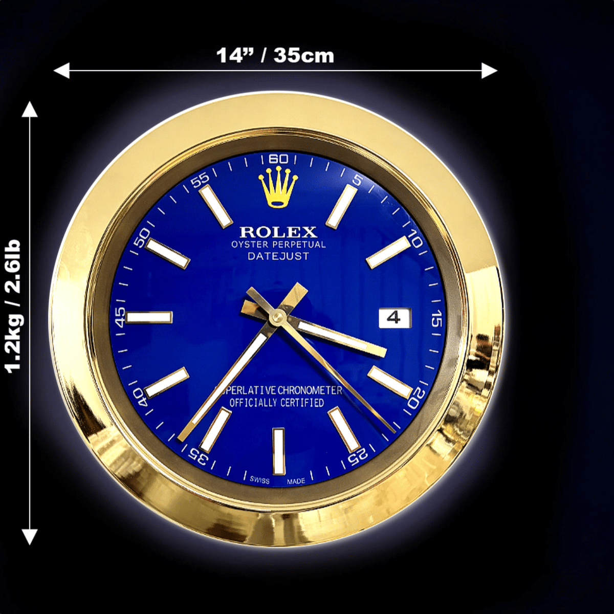 DATEJUST – GOLD – BLUE-2 DELUXE METAL WALL CLOCK 35 CM
