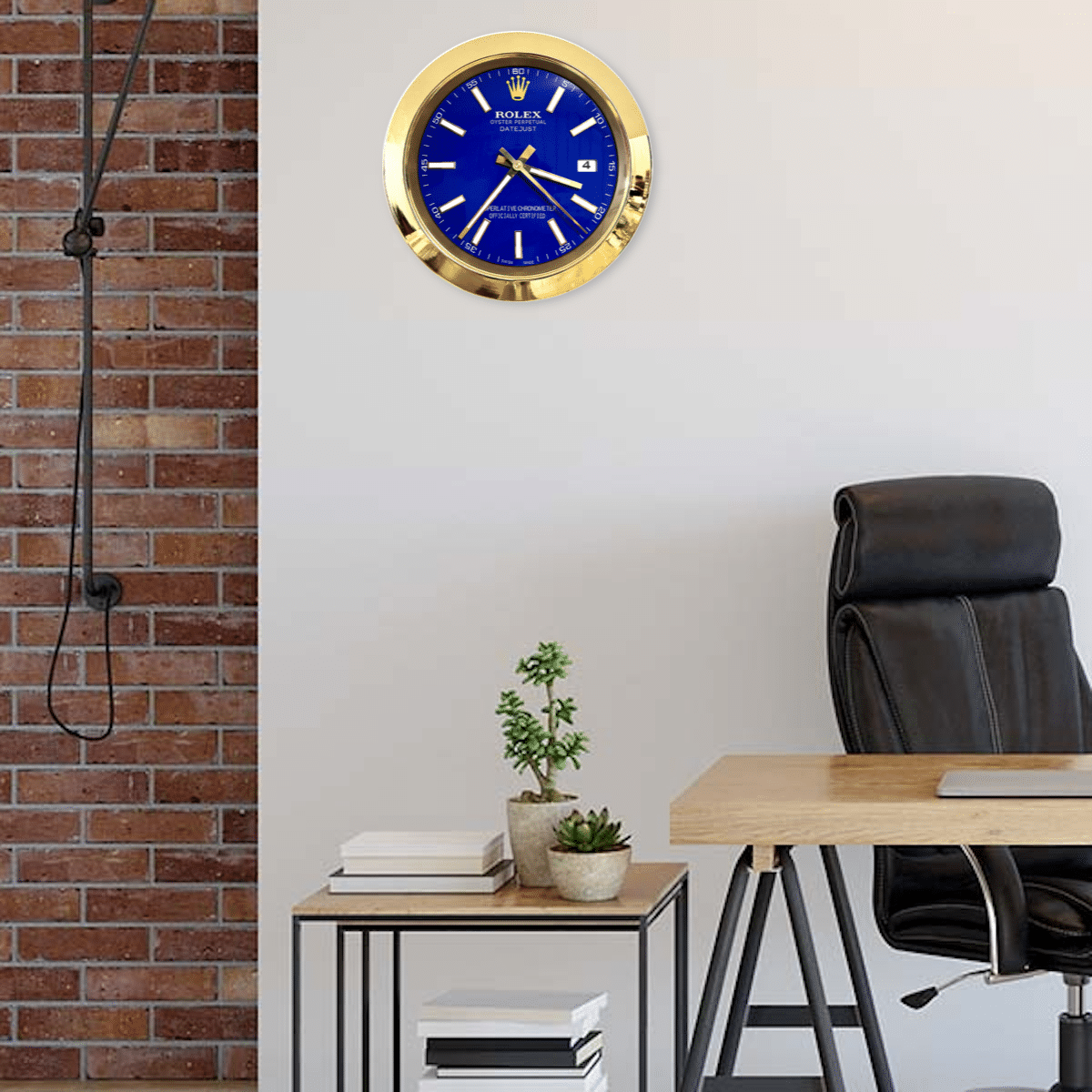 DATEJUST – GOLD – BLUE-2 DELUXE METAL WALL CLOCK 35 CM