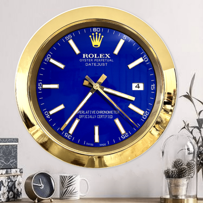 DATEJUST – GOLD – BLUE-2 DELUXE METAL WALL CLOCK 35 CM