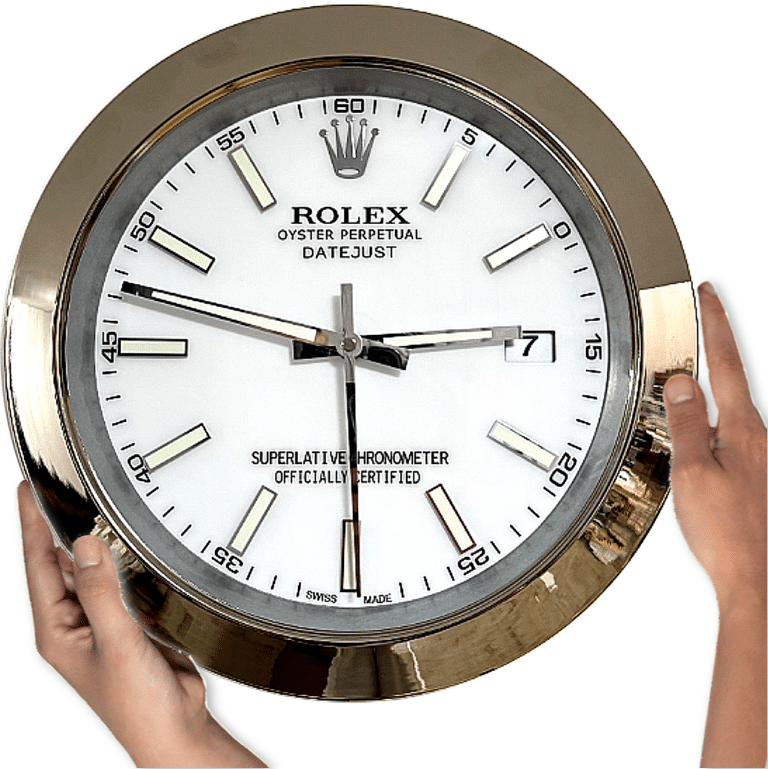 DATEJUST – SILVER – WHITE – 2 DELUXE METAL WALL CLOCK 35 CM