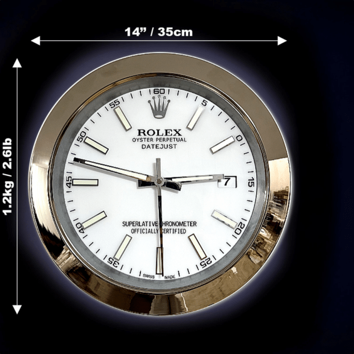 DATEJUST – SILVER – WHITE – 2 DELUXE METAL WALL CLOCK 35 CM