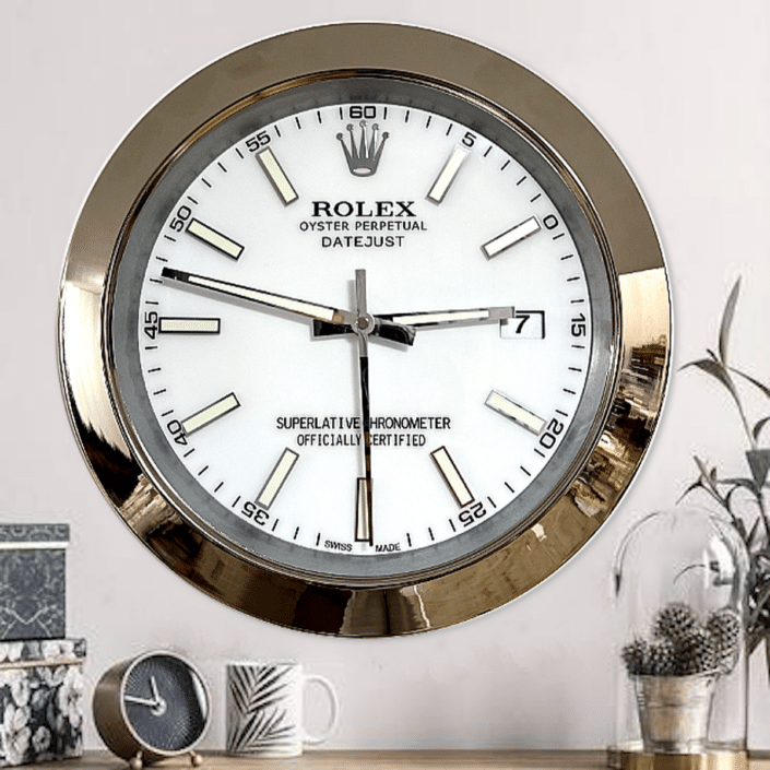 DATEJUST – SILVER – WHITE – 2 DELUXE METAL WALL CLOCK 35 CM