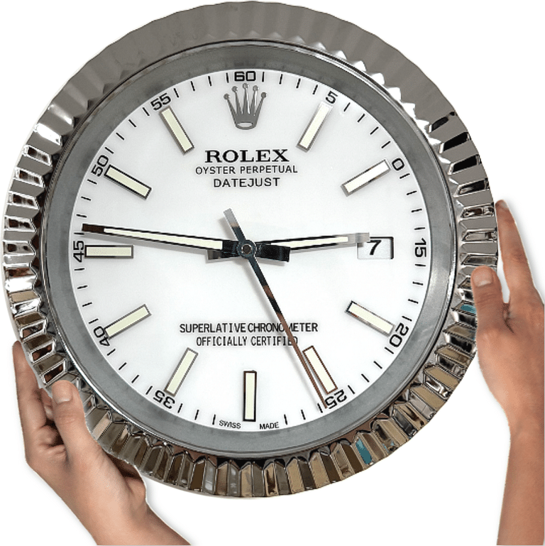 DATEJUST – ROSE SILVER – WHITE – 2 EDITION 35 CM DELUXE METAL WALL CLOCK