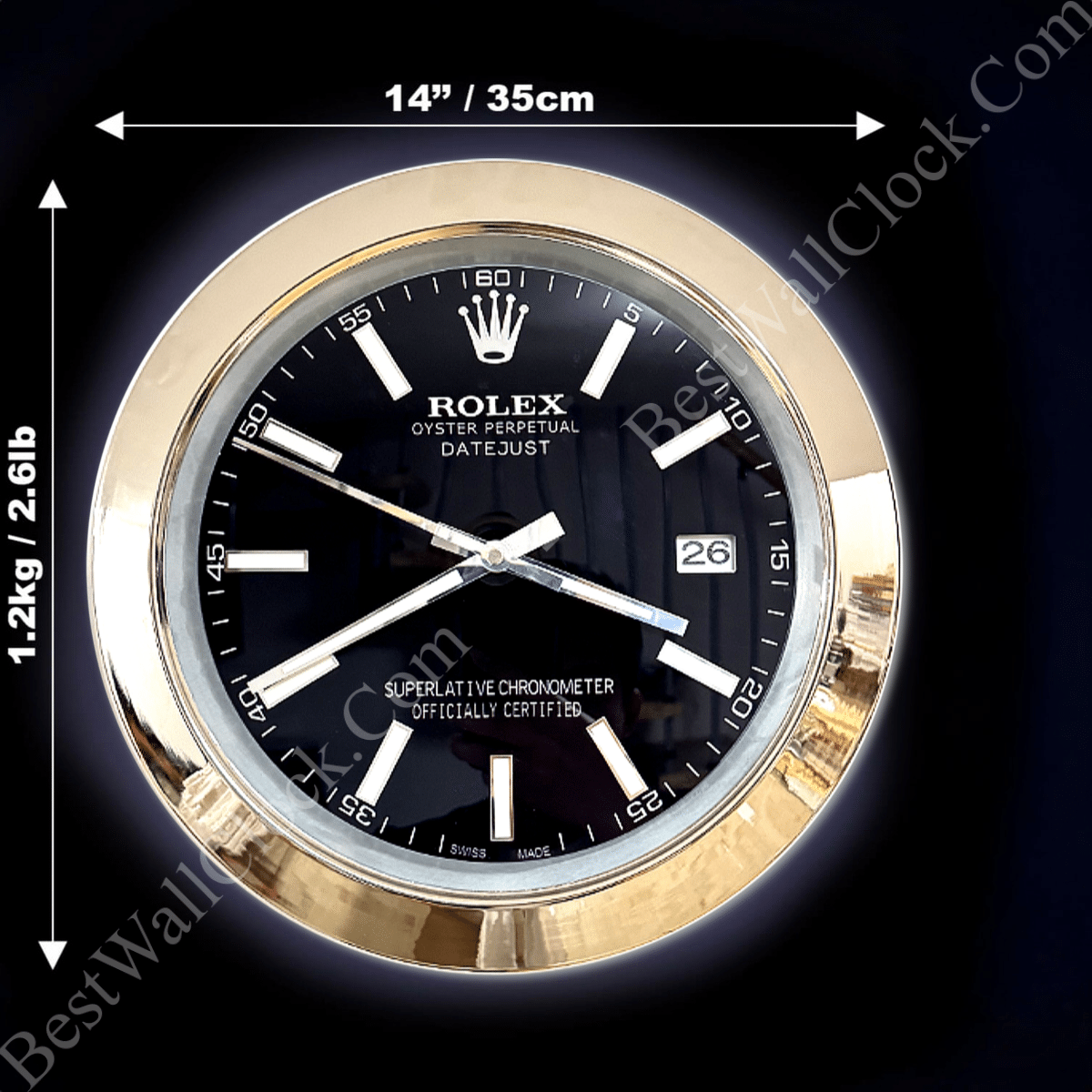 DATEJUST – SILVER – BLACK EDITION 35 CM DELUXE METAL WALL CLOCK