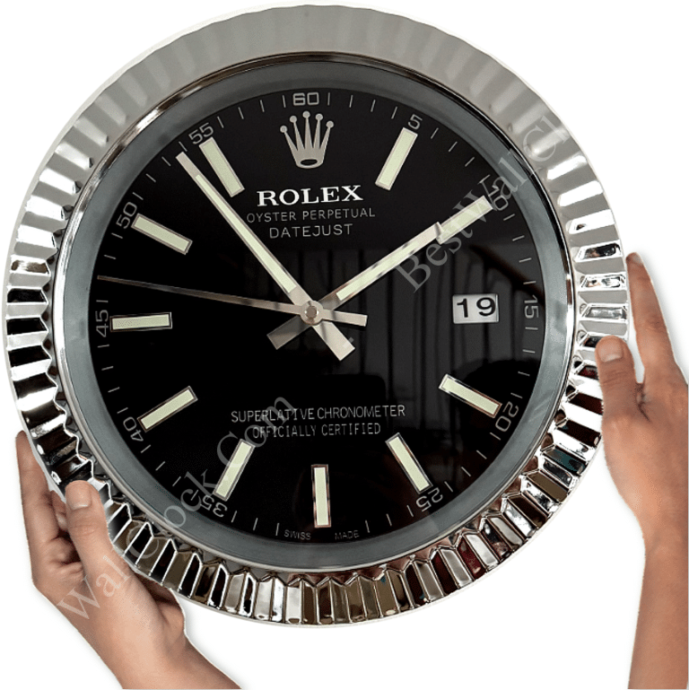 DATEJUST – ROSE SILVER – BLACK DELUXE METAL WALL CLOCK 35 CM