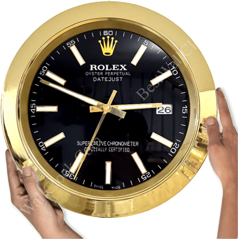 DATEJUST – GOLD – BLACK – 2 DELUXE METAL WALL CLOCK 35 CM
