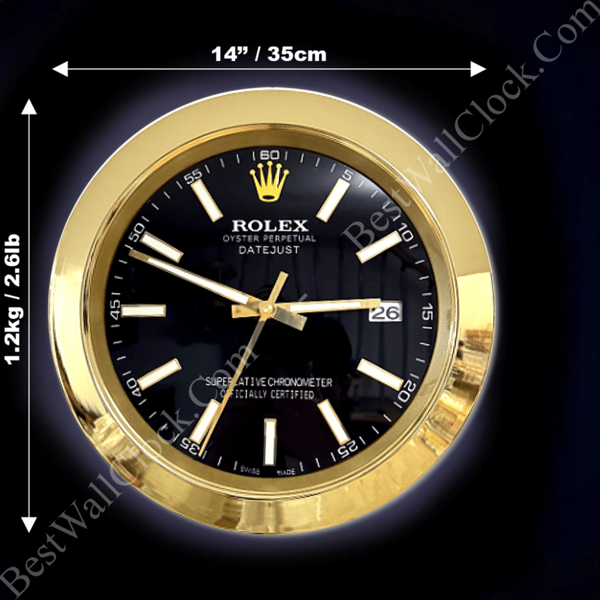 DATEJUST – GOLD – BLACK – 2 DELUXE METAL WALL CLOCK 35 CM