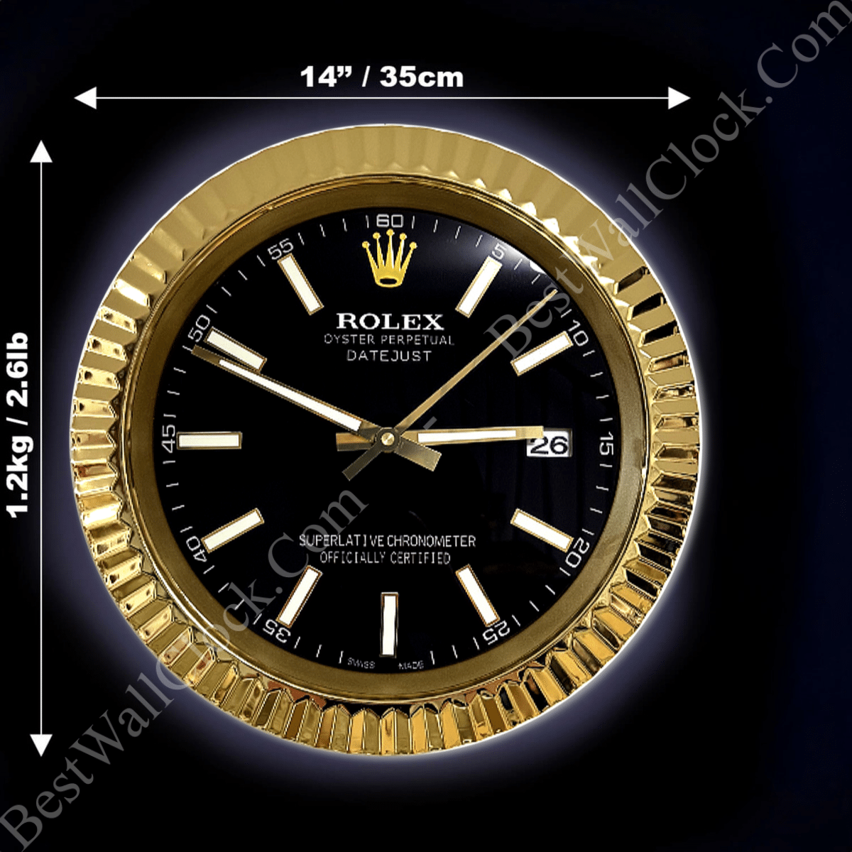 DATEJUST – ROSE GOLD – BLACK – 2 DELUXE METAL WALL CLOCK 35 CM