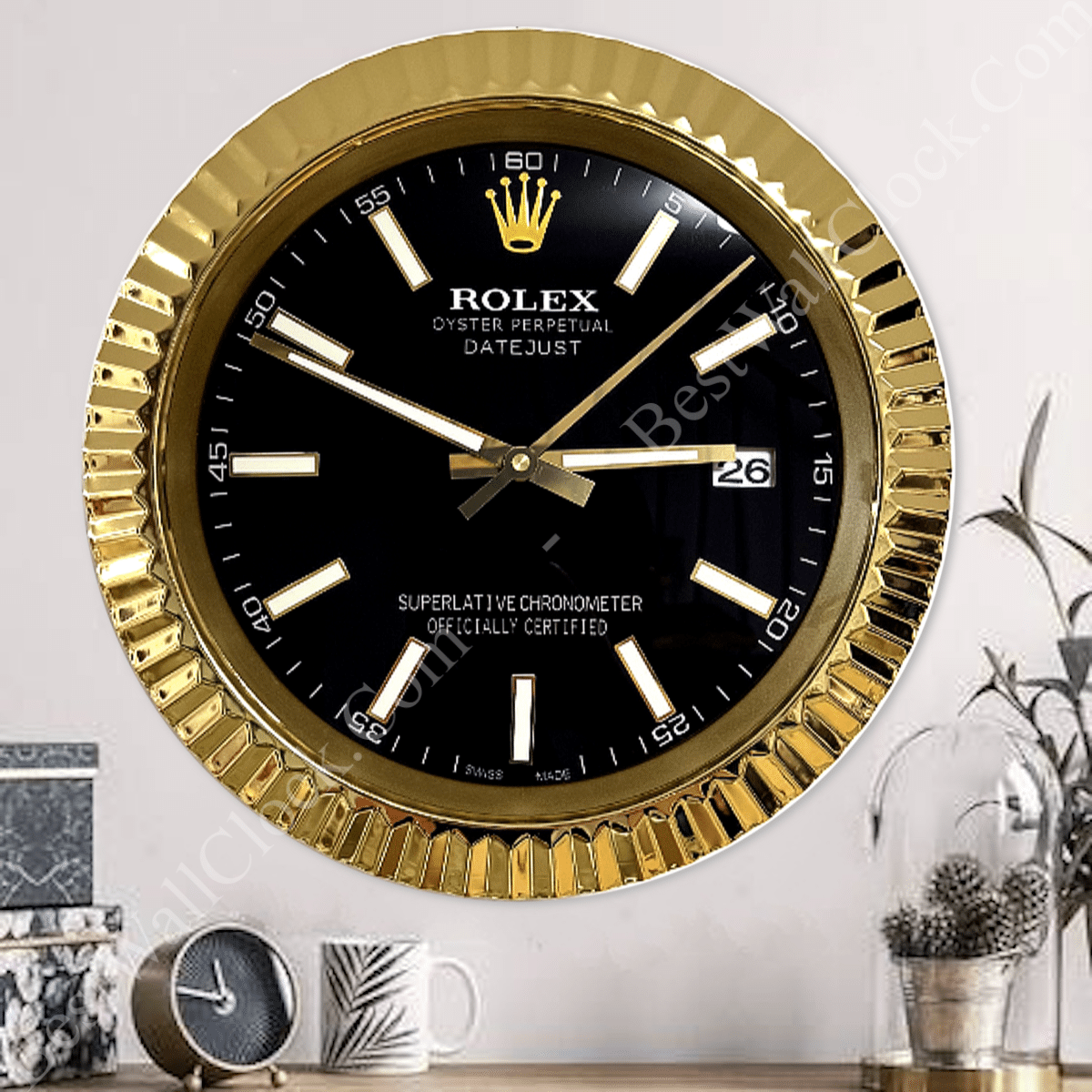 DATEJUST – ROSE GOLD – BLACK – 2 DELUXE METAL WALL CLOCK 35 CM