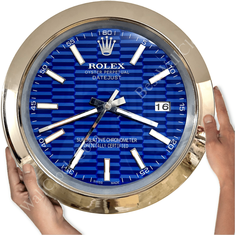 DATEJUST – SILVER – BLUE – 3 DELUXE METAL WALL CLOCK 35 CM