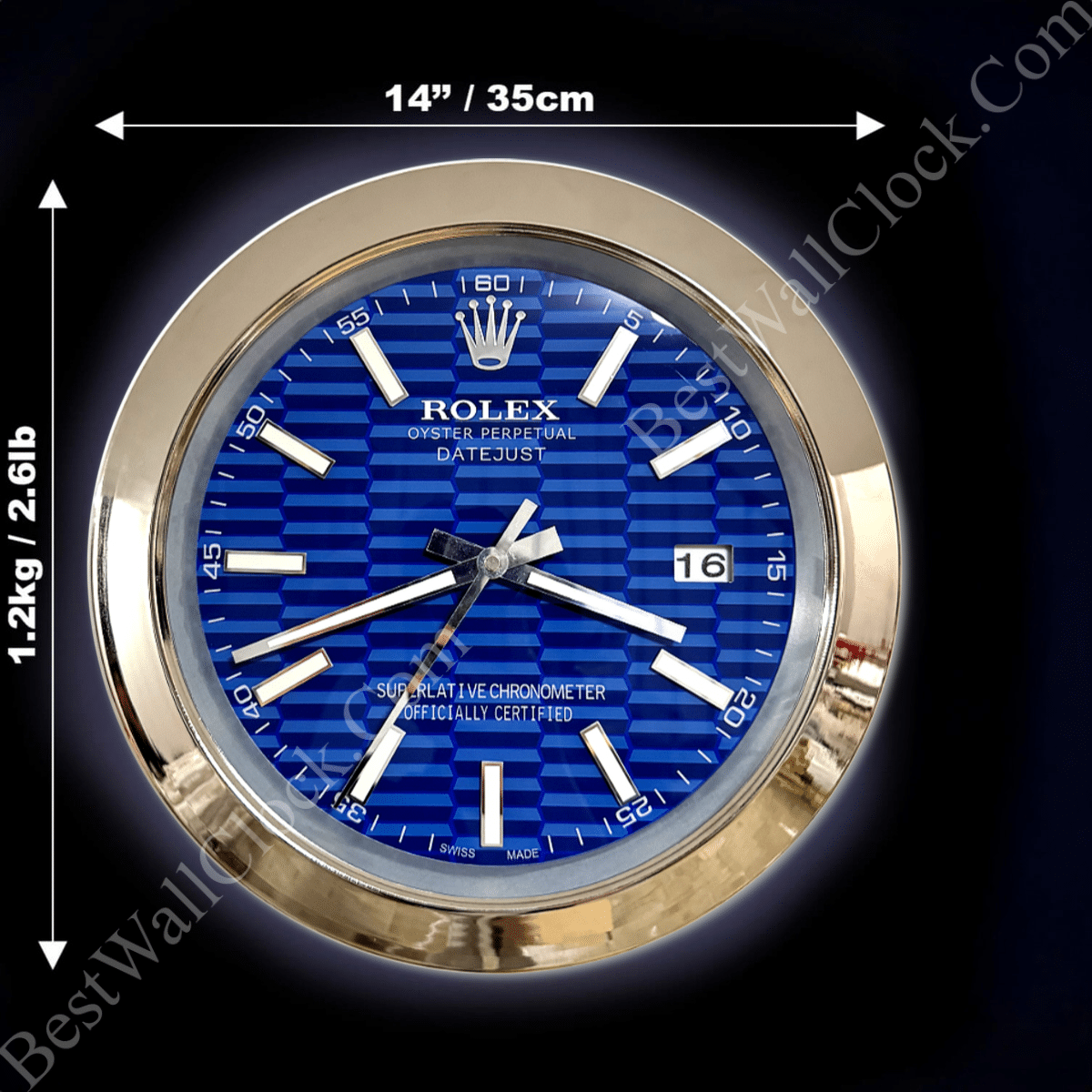 DATEJUST – SILVER – BLUE – 3 DELUXE METAL WALL CLOCK 35 CM