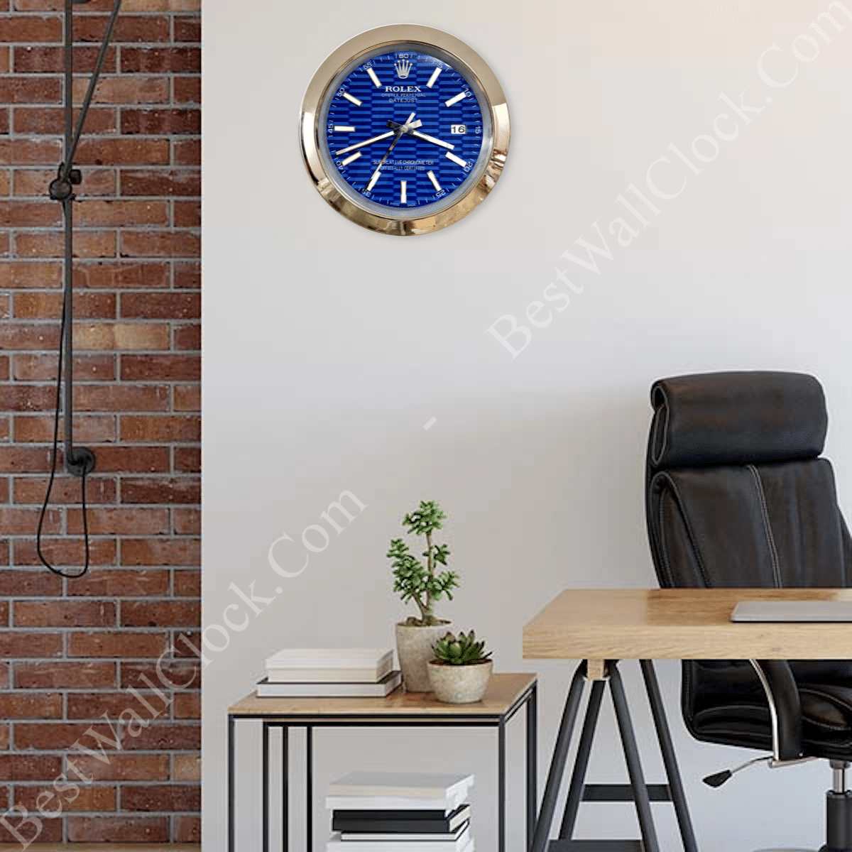 DATEJUST – SILVER – BLUE – 3 DELUXE METAL WALL CLOCK 35 CM