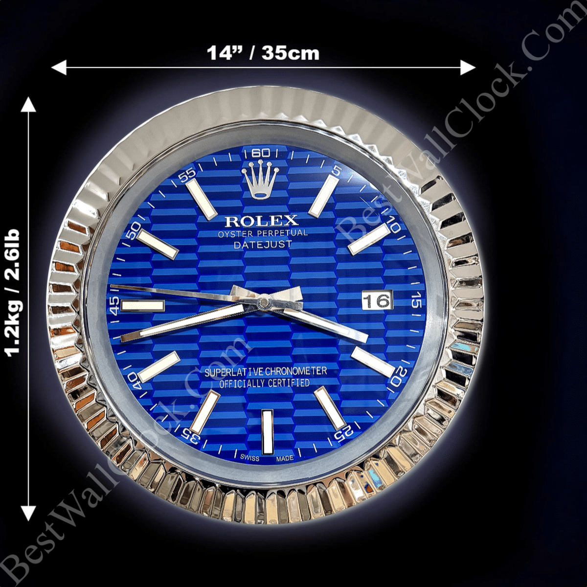 DATEJUST – ROSE SILVER – BLUE – 3 DELUXE METAL WALL CLOCK 35 CM
