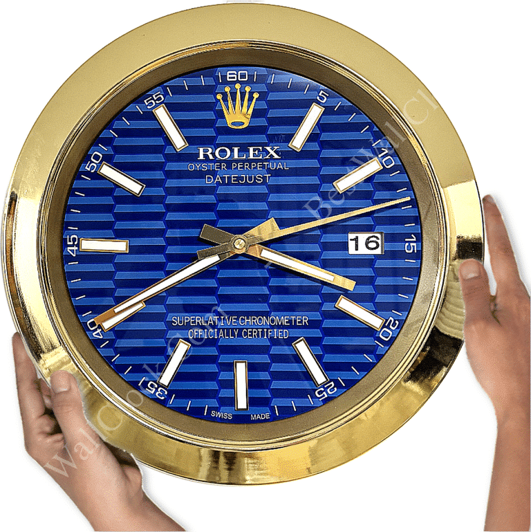 DATEJUST – GOLD – BLUE – 3 DELUXE METAL WALL CLOCK 35 CM