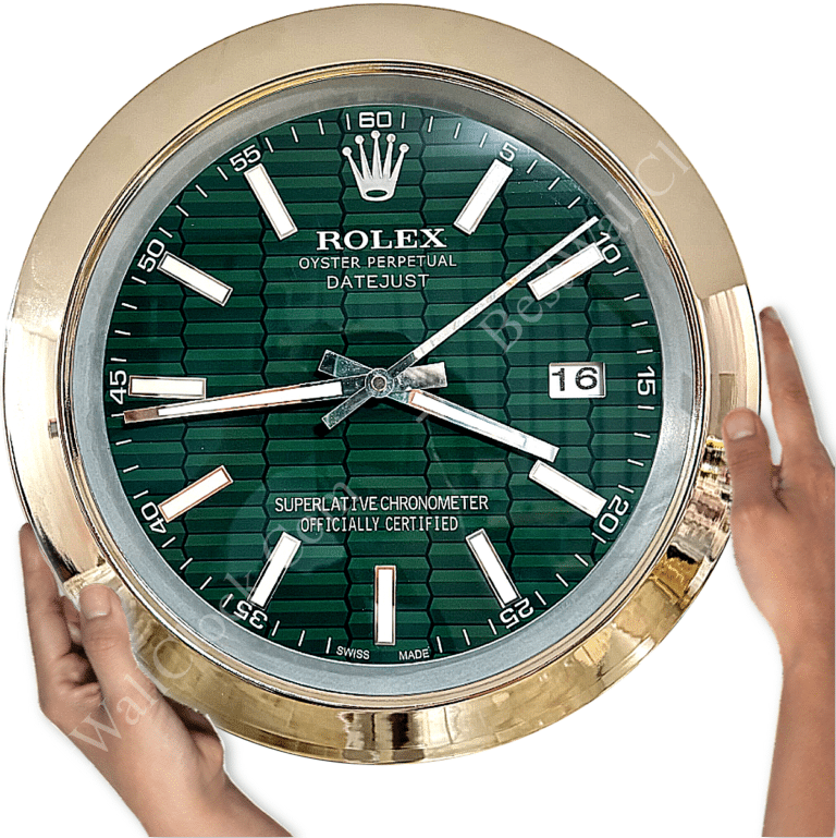 DATEJUST – SILVER – GREEN – 3 DELUXE METAL WALL CLOCK 35 CM