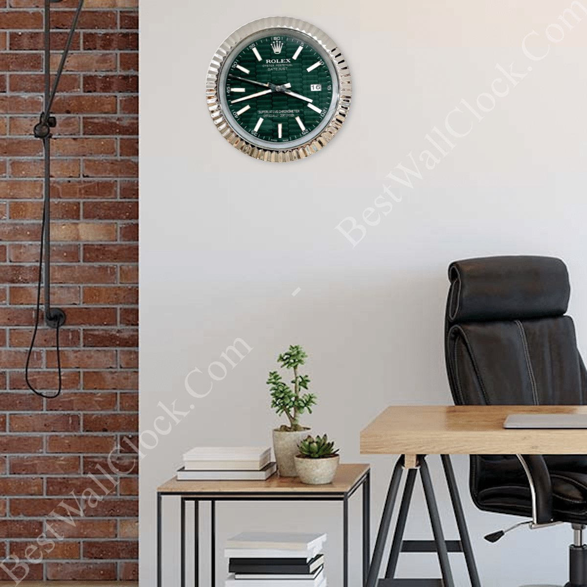 DATEJUST – ROSE SILVER – GREEN – 3 DELUXE METAL WALL CLOCK 35 CM