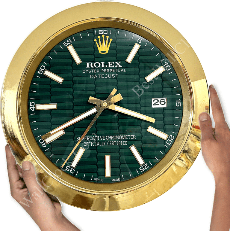 DATEJUST – GOLD – GREEN – 3 DELUXE METAL WALL CLOCK 35 CM